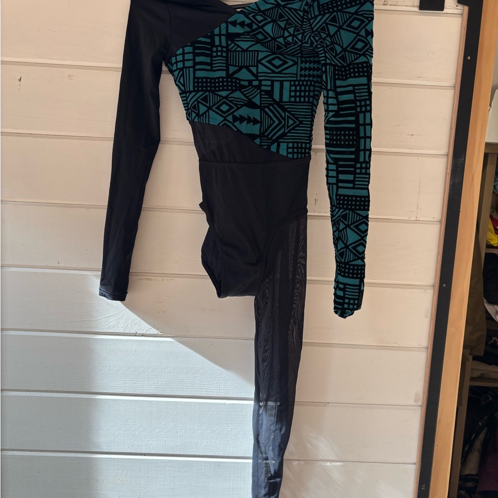 Weissman Black and Teal Dance Bodysuit